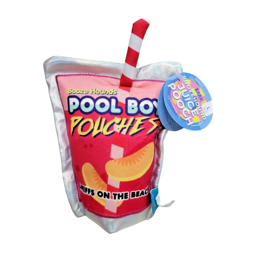 Bark Box Boozehound Juice Pooch Pool Boy Pouches Dog Toy Large Pink Silver NWT - Picture 3 of 9